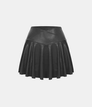 Halara Cloudful® Shine High Waisted Crossover 2-in-1 Side Pocket Foil Print Stretchy Flare Women's Skirts Black | 082694-RGL
