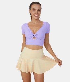 Halara Cloudful® Short Sleeve Twisted Cut Out Barre Ballet Dance Sports Women's Tops Light Purple | HOIUSLJ-92