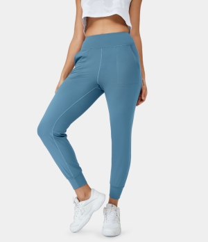 Halara Cloudful® Stretchy High Waisted Side Pocket Plain Women's Jogger Blue Heaven | 935278-IQD