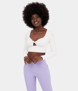 Halara Cloudful® Twisted Cut Out Cropped Barre Ballet Dance Sports Women's Tops White | PHECXOS-86