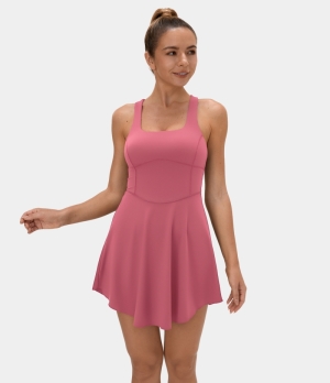 Halara Cloudful® U Neck Crisscross Side Pocket 2-Piece Tennis Women's Dress Desert Rose | 150796-NMJ