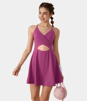 Halara Cloudful® V Neck Crossover Cut Out Backless Side Pocket 2-Piece Dance Women's Dress Baton Rouge | 857213-RAW