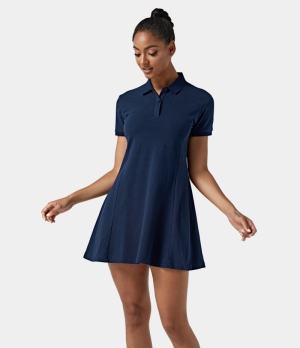Halara Collared A Line Polo Mini Women's Dress Denim Blue | 748391-DES