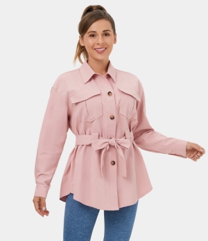 Halara Collared Button Lace Up Pocket Casual Cargo Jacket Women's Tops Potpourri | EDJVYXA-06