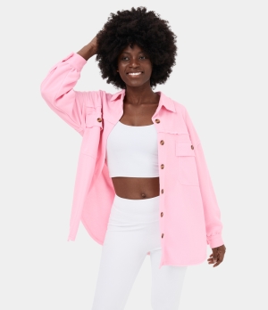 Halara Collared Button Pocket High Low Relaxed Casual Jacket Women's Tops Pink-a-boo | YQOUXVN-10