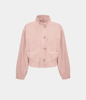 Halara Collared Button Zipper Side Pocket Cropped Corduroy Casual Jacket Women's Tops Lotus | LSYRHXD-97