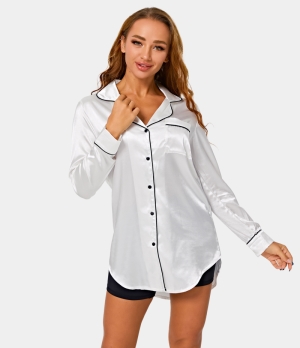 Halara Collared Contrast Trim Pocket Lounge Women's Dress White | 563912-HNY