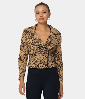 Halara Collared Leopard Cropped Jacket Women's Tops Leopard | FCHTWAV-38