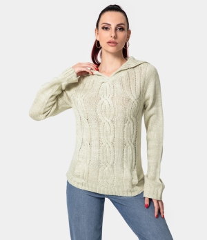 Halara Collared Long Sleeve Vintage Preppy Sweater Women's Tops Light Beige | HAJLSND-73