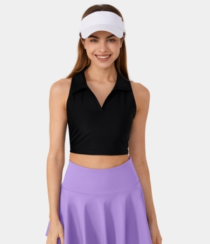 Halara Collared Racerback Cropped Tennis Tank Women's Tops Black | XOPEVCG-84