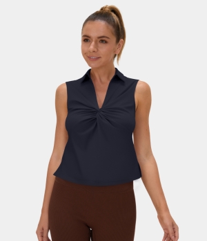 Halara Collared Twisted Split Hem Golf Tank Women's Tops Deep Dark Blue | ICPOSZU-19