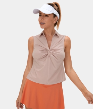Halara Collared Twisted Split Hem Golf Tank Women's Tops Sepia Rose | ORMCDQU-05