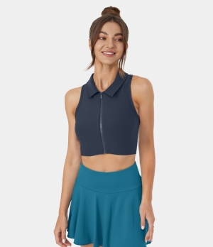 Halara Collared Zip Front Cropped Golf Tank Women's Tops Pageant Blue | XOCDHTF-10