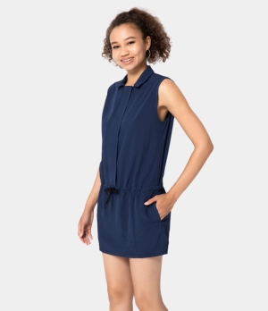 Halara Collared Zipper Side Pocket Drawstring Women's Dress Deep Navy | 415986-VJN