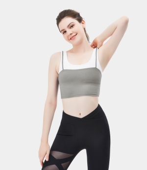 Halara Color Block 2-in-1 Workout Cropped Tank Women's Tops Pewter Grey | BLNTYAX-60