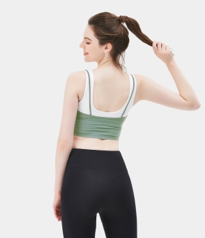 Halara Color Block 2-in-1 Workout Cropped Tank Women's Tops Light Emerald | XJTVNIP-05