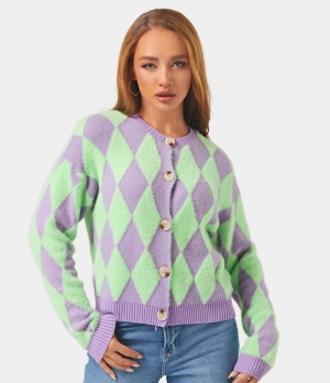 Halara Color Block Casual Front Button Cardigan Women's Tops Light Green | MPVBKAQ-42