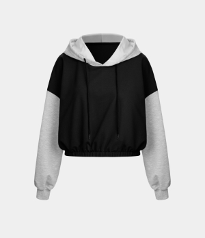 Halara Color Block Hooded Drawstring Cropped Casual Sports Sweatshirt Women's Tops Black | TXSBDRV-62