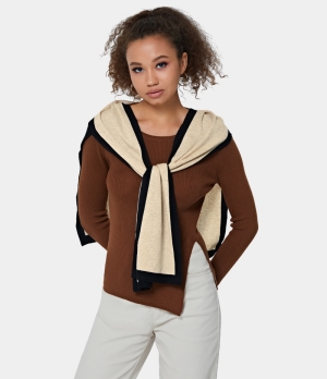 Halara Color Block Shawl Scarf Women's Tops Light Beige | ADVTNJR-80