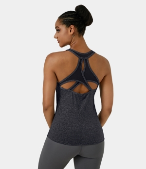 Halara Contrast Mesh Racerback Cut Out Workout Tank Women's Tops Dark Grey | KDMFXCA-26