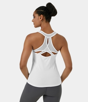 Halara Contrast Mesh Racerback Cut Out Workout Tank Women's Tops White | NTKGWEM-09