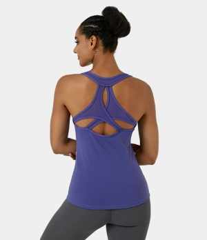 Halara Contrast Mesh Racerback Cut Out Workout Tank Women's Tops Cobalt Blue | YFPITZX-87