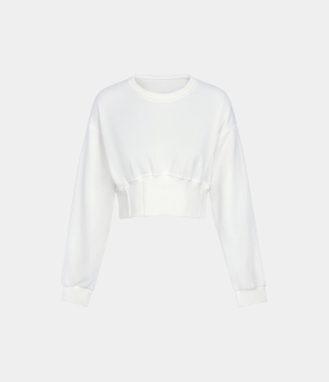 Halara Corset Plain Cropped Sweatshirt Women's Tops White | CJHQZBG-51