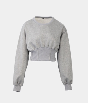 Halara Corset Plain Cropped Sweatshirt Women's Tops Grey | EDZMYSP-02
