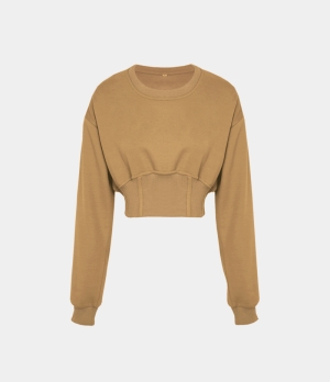 Halara Corset Plain Cropped Sweatshirt Women's Tops Mustard Brown | INBPGMY-31