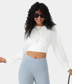 Halara Corset Plain Cropped Sweatshirt Women's Tops White | NFUMXPR-91