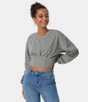 Halara Corset Plain Cropped Sweatshirt Women's Tops Grey | OSPNIQM-03