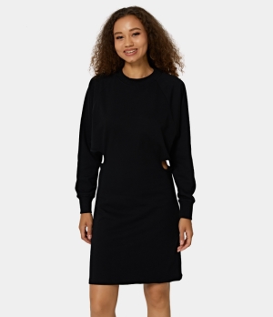 Halara Crew Neck Long Sleeve Cut Out Mini Women's Dress Black | 872453-MKH