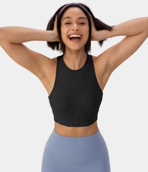 Halara Crew Neck Racerback Cropped Shaping Tank Women's Tops Black | XCELUZP-09