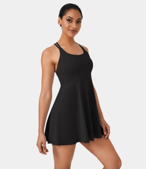 Halara Crisscross 2-Piece Set Side Pocket Flared Sports Women's Dress Black | 593084-NWK