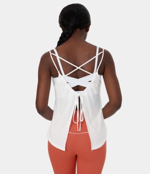 Halara Crisscross Backless Tie Back Yoga Tank Women's Tops White | MYFVGWK-25