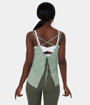 Halara Crisscross Backless Tie Back Yoga Tank Women's Tops Cameo Green | YSRAOMP-56