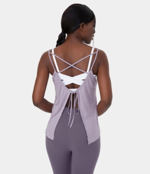 Halara Crisscross Backless Tie Back Yoga Tank Women's Tops Orchid Petal | YUXJOMC-47