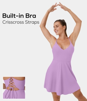 Halara Crisscross Lace Up Backless Mini Flare Dance Women's Dress Crocus Petal | 125308-WPF