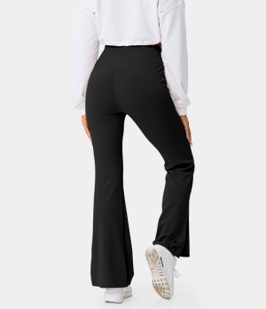 Halara Crossover Pocket Split Hem Full Length Flare-Smile Women's Leggings Black | 274618-WPR