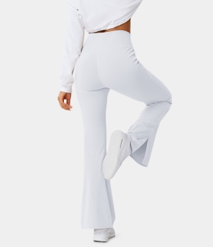 Halara Crossover Pocket Split Hem Full Length Flare-Smile Women's Leggings White | 708396-XCV