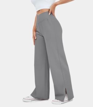 Halara Crossover Pocket Split Hem Wide Leg Yoga-Smile Women's Pants Wet Weather | 491256-TAE