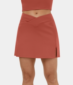 Halara Crossover Split 2-in-1 Side Pocket Mini Golf Women's Skirts Hot Sauce | KXHJIZO-95