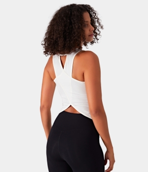 Halara Cut Out Asymmetric Hem Casual Tank Women's Tops White | JMSBZQL-08