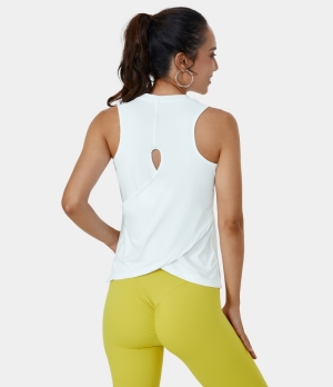 Halara Cut Out Crossover Hem Yoga Tank Women's Tops White | GZRNTXB-28