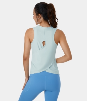 Halara Cut Out Crossover Hem Yoga Tank Women's Tops Chalk Blue | YXORUBT-83