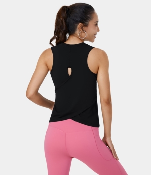 Halara Cut Out Crossover Hem Yoga Tank Women's Tops Black | ZHSDTYL-26