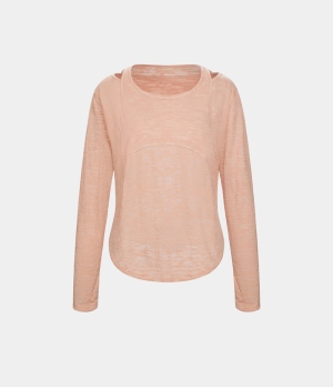 Halara Cut Out Thumb Hole Curved Hem Yoga Sports Women's Tops Rose Cloud | QMZUYOK-84