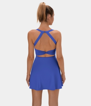 Halara Cut Out Twisted Side Pocket 2-in-1 Barre Ballet Dance Women's Dress Klein Blue | 096153-PKC