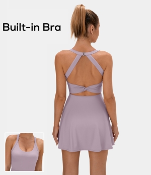 Halara Cut Out Twisted Side Pocket 2-in-1 Barre Ballet Dance Women's Dress Lavender Frost | 340928-KBC