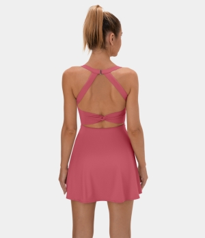 Halara Cut Out Twisted Side Pocket 2-in-1 Barre Ballet Dance Women's Dress Desert Rose | 549170-CGU